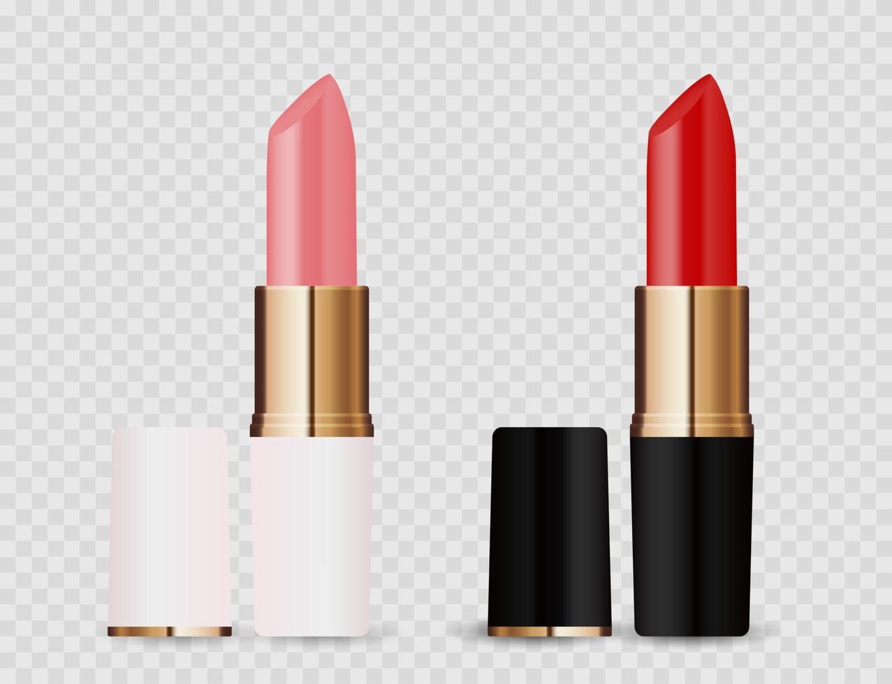 icono de lápiz labial rojo y rosa claro 3d realista aislado sobre fondo transparente. ilustración vectorial vector