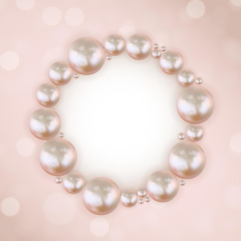 Glossy abstract background with realistic pearls and white paper template. Vector Illustration