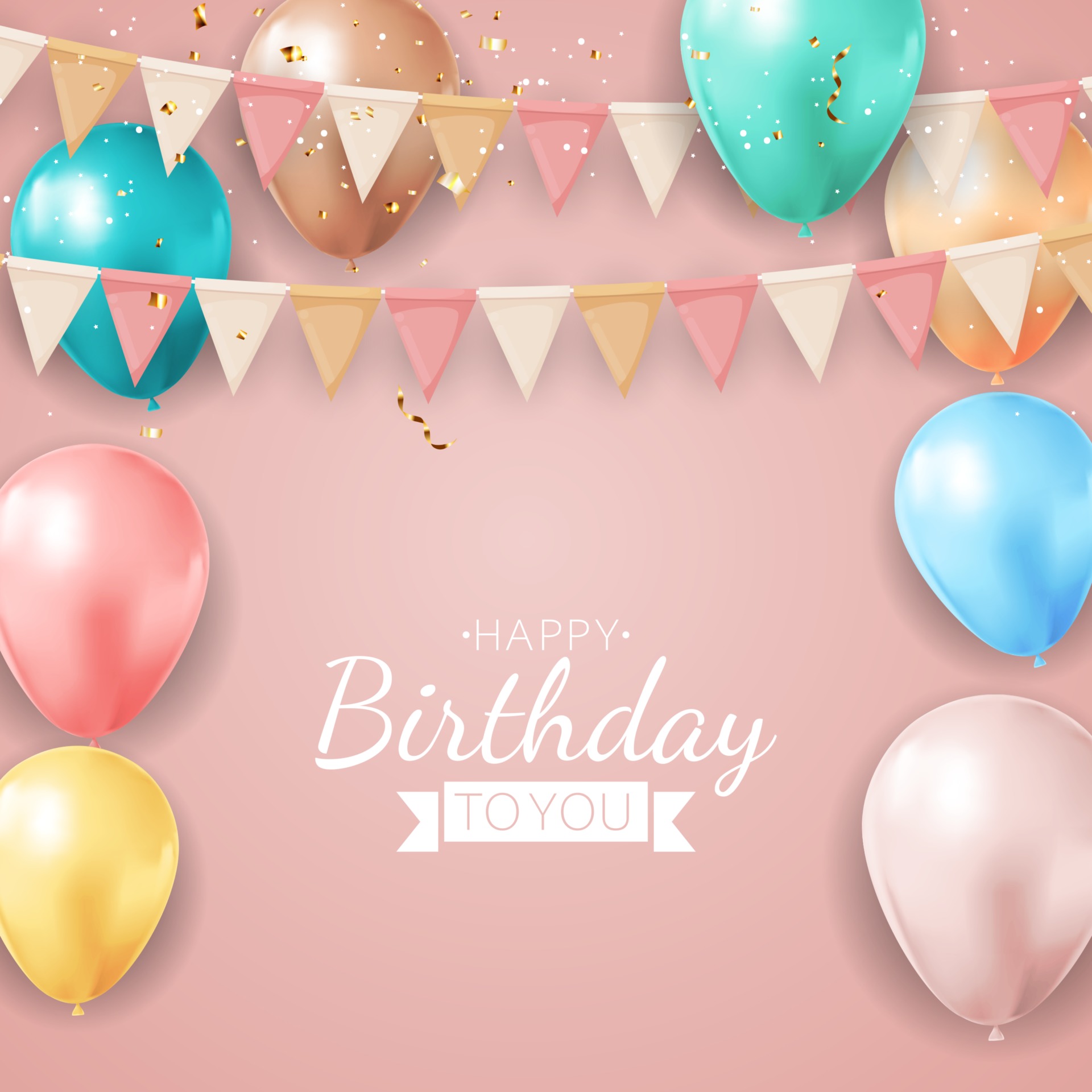 Happy Birthday Holiday Party Background with Flags and Balloons. Vector ...