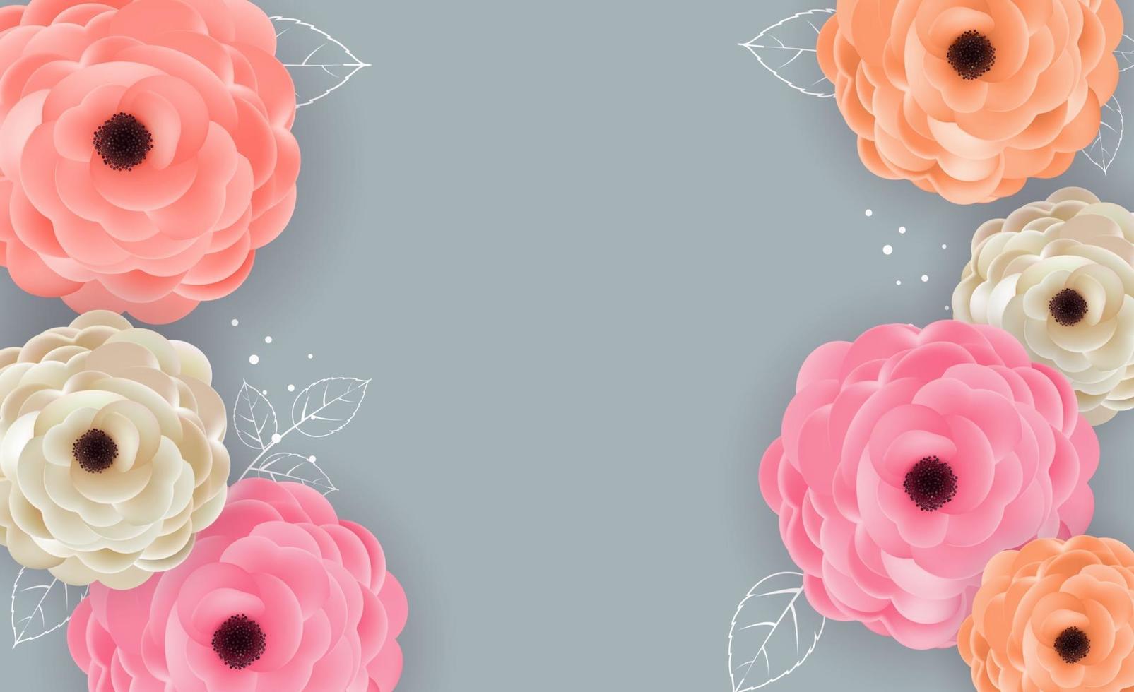 Background Poster Natural Flowers and Leaves Template. Vector Illustration