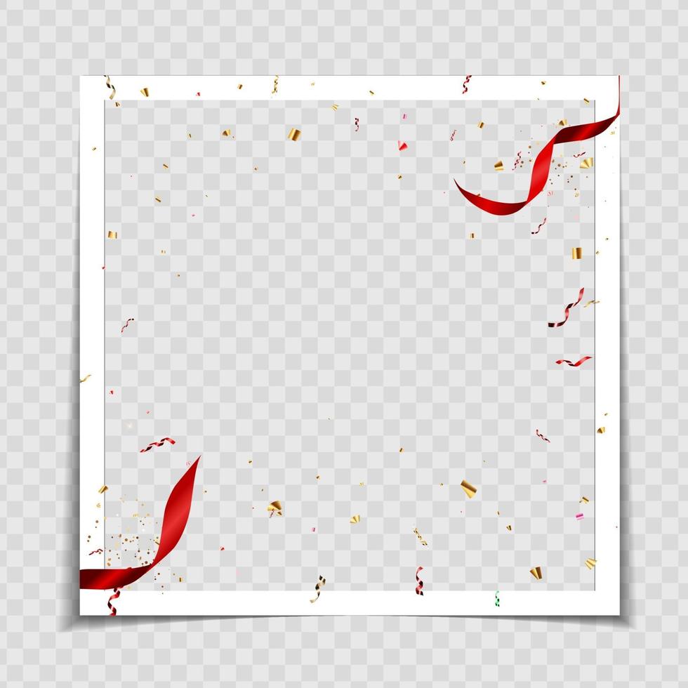 Party Holiday Photo Frame with Ribbon and Confetti Template for post in Social Network. Vector Illustration EPS10