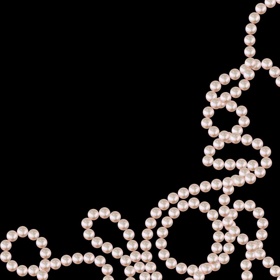 Realistic beauty strings of pearls on black background. Vector Illustration