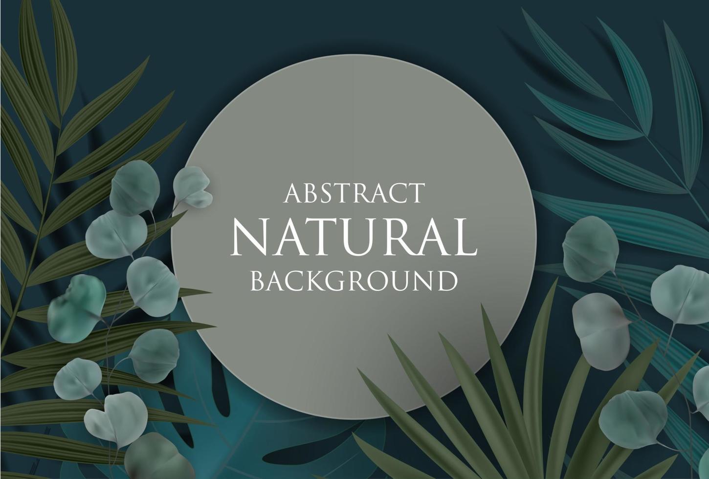 Abstract Natural Background with Tropical Palm, Eucalyptus,Monstera Leaves and frame. Vector Illustration