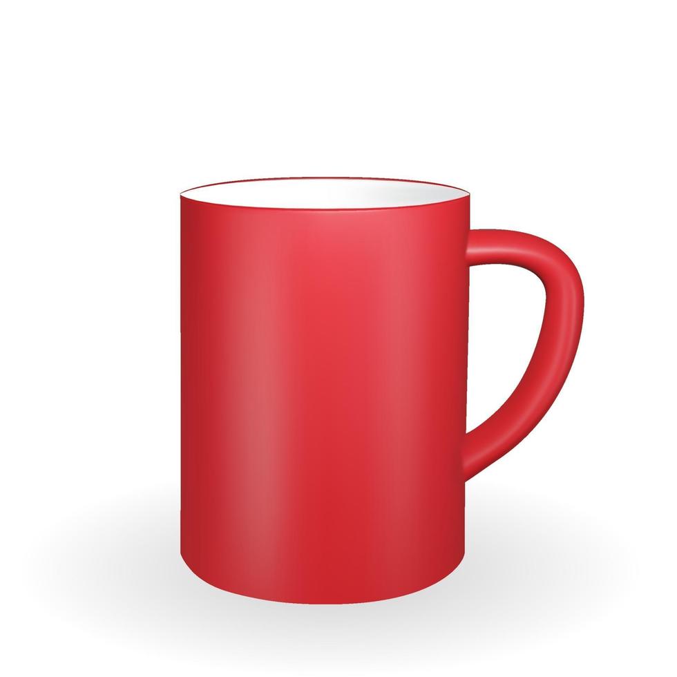 Realistic red mug on a white background. 3D rendering. Vector Illustration