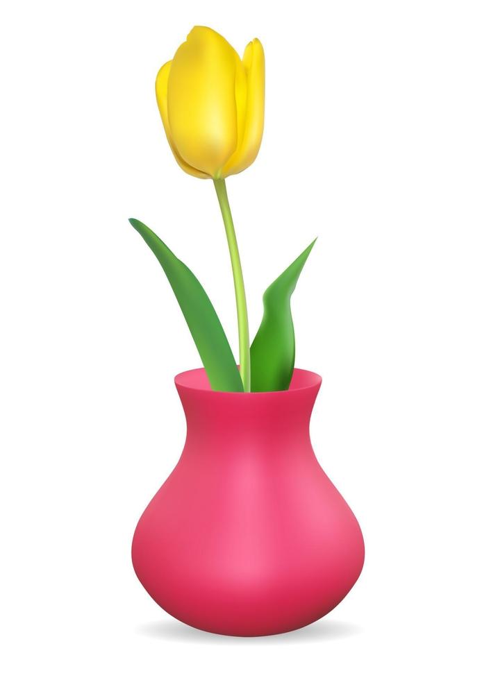 Realistic 3d Vase with Tulips Flower. Vector Illustration