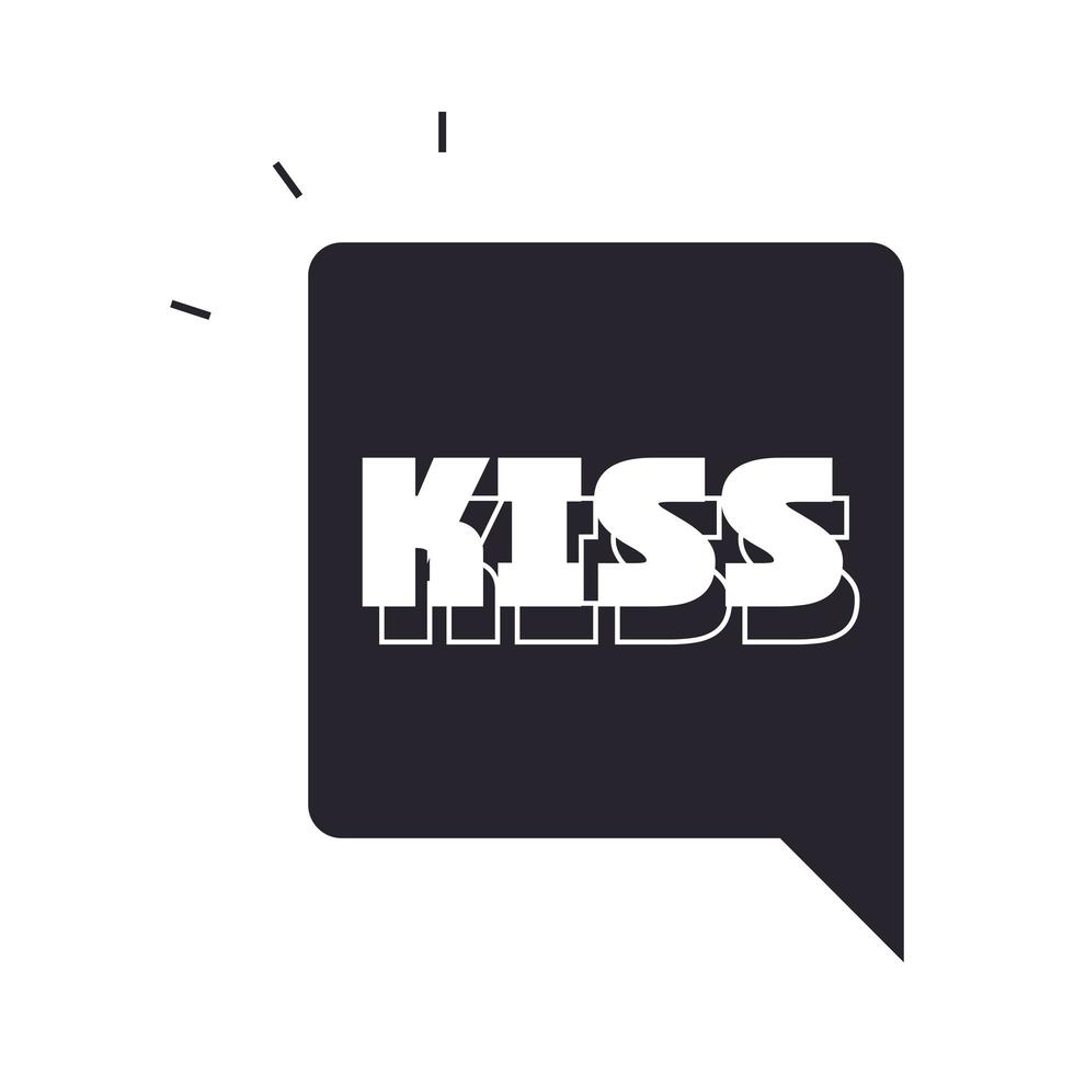 slang bubbles kiss single word over white background silhouette icon style vector