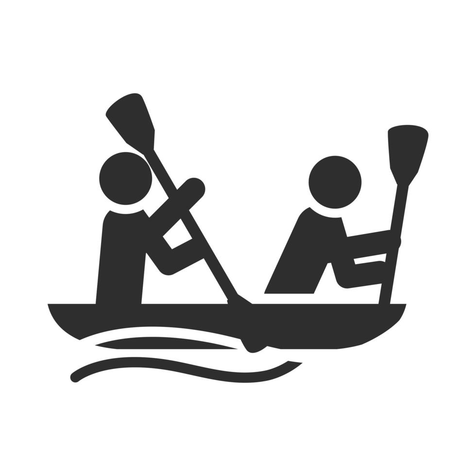 deporte extremo, gente, río, rafting, en, bote inflable, estilo de vida activo, silueta, icono, diseño vector