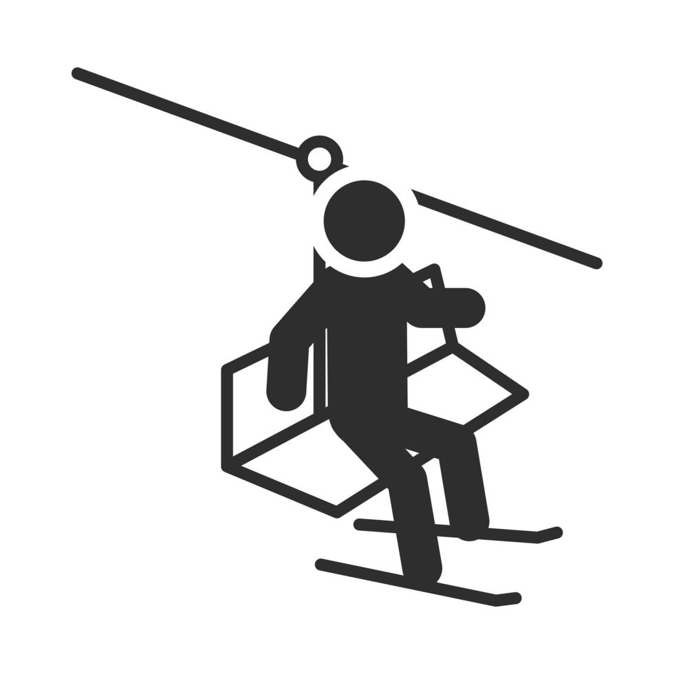 extreme sport skier rides a ski lift active lifestyle silhouette icon design vector