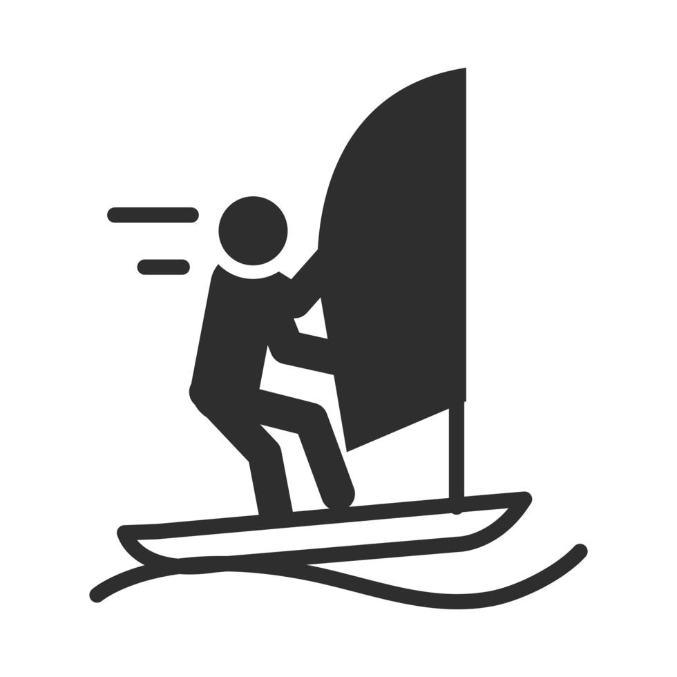 deporte extremo, competición de vela, estilo de vida activo, silueta, icono, diseño vector