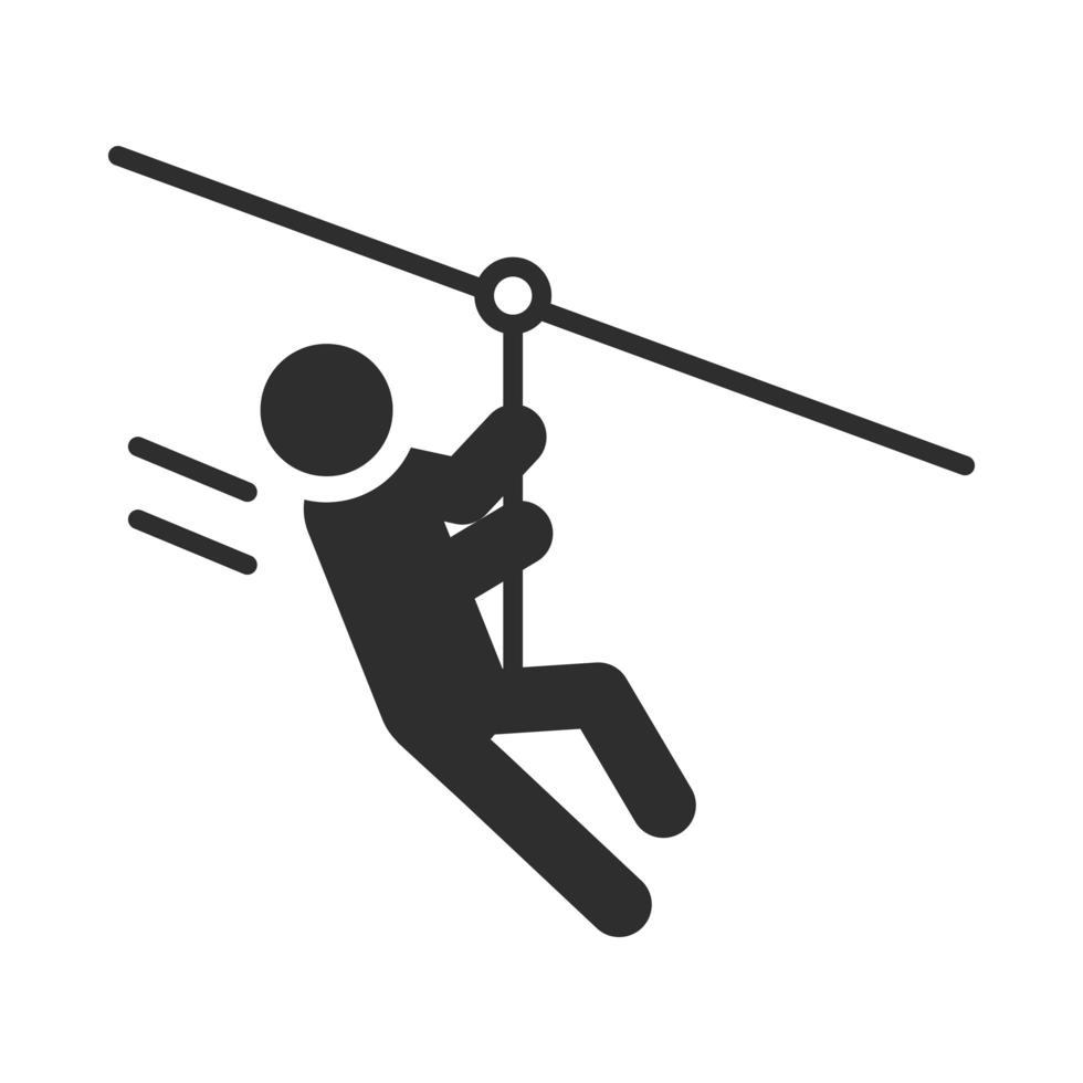 Hombre de deporte extremo deslizándose por una tirolesa diseño de icono de silueta de estilo de vida activo vector