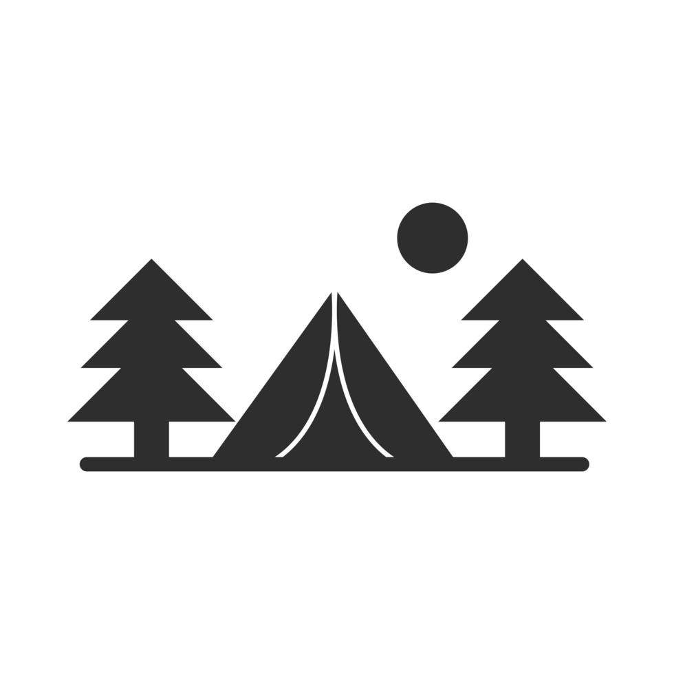 camping tent pine trees sun landscape silhouette icon design vector