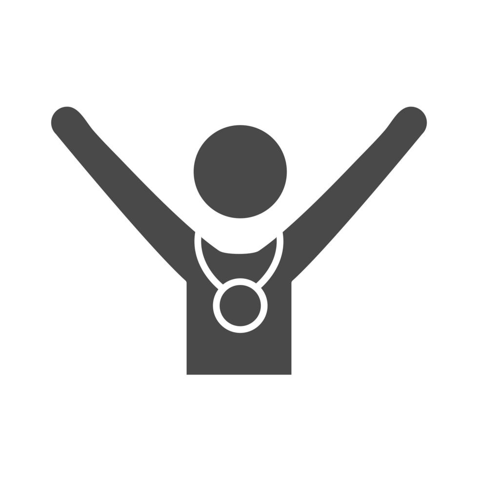 winner man with medal award running speed sport race silhouette icon design vector