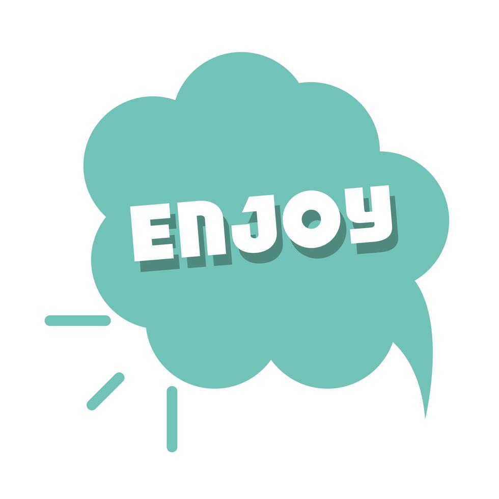 slang bubbles hand drawn lettering enjoy over white background flat icon design vector
