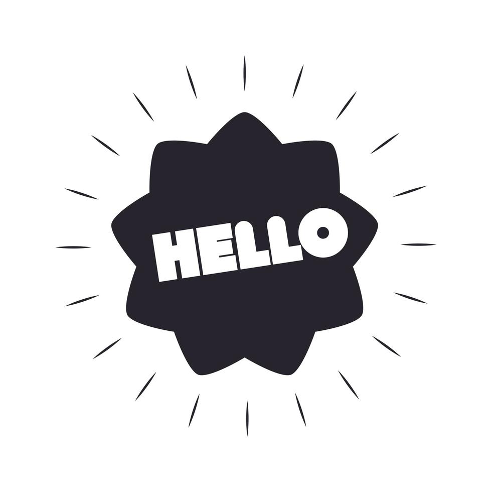 slang bubbles hello sticker over white background silhouette icon style vector