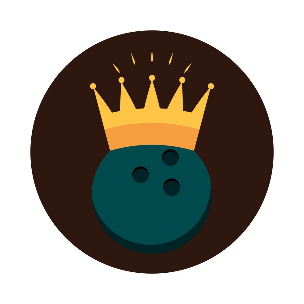 bolos bola negra con premio corona juego deporte recreativo bloque diseño de icono plano vector