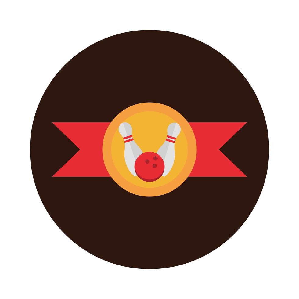 bowling red ball and pin emblem game recreational sport block flat icon design vector