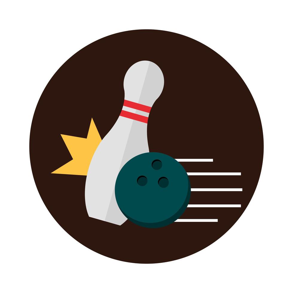 bowling crashing black ball pin game recreational sport block flat icon design vector