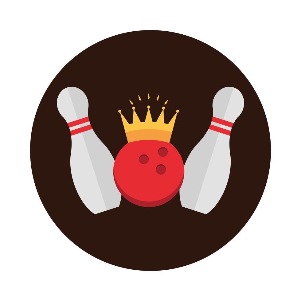bowling skittles ball with crown game recreational sport block flat icon design vector