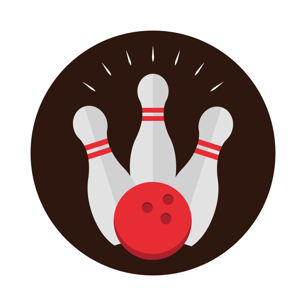 bowling game ball touching white skittles on a white background block flat icon design vector