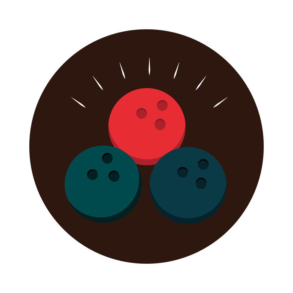 bolos bolas rojas y negras equipo deporte recreativo bloque diseño de icono plano vector