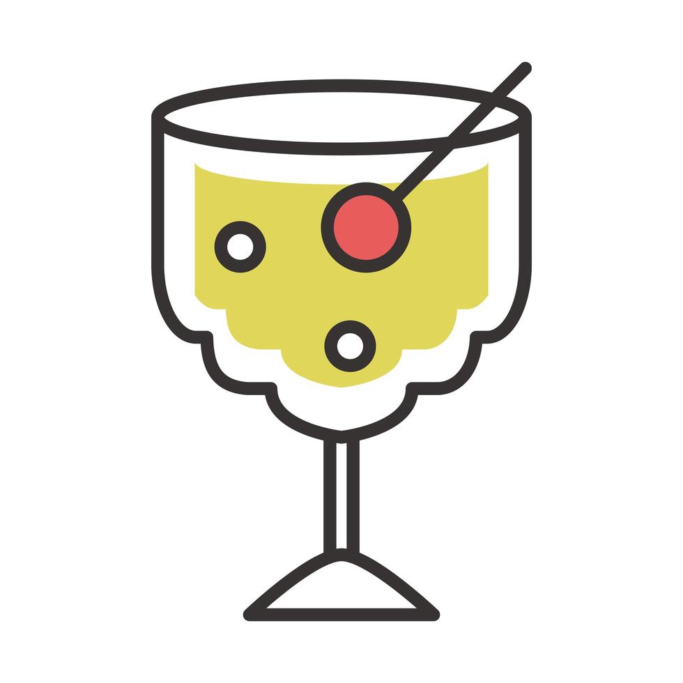 cocktail icon glass with cherry drink liquor refreshing alcohol line and fill design vector