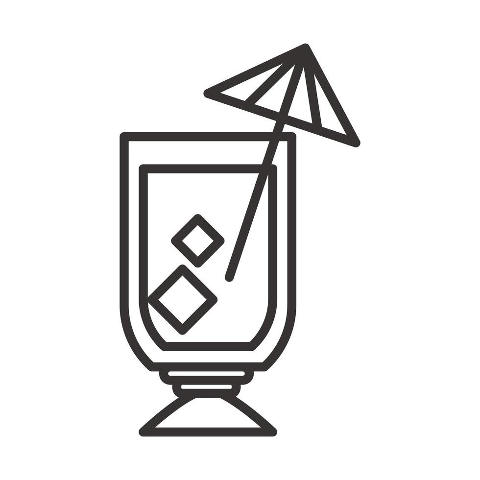 cocktail icon glass with umbrella and ice drink liquor refreshing alcohol line style design vector