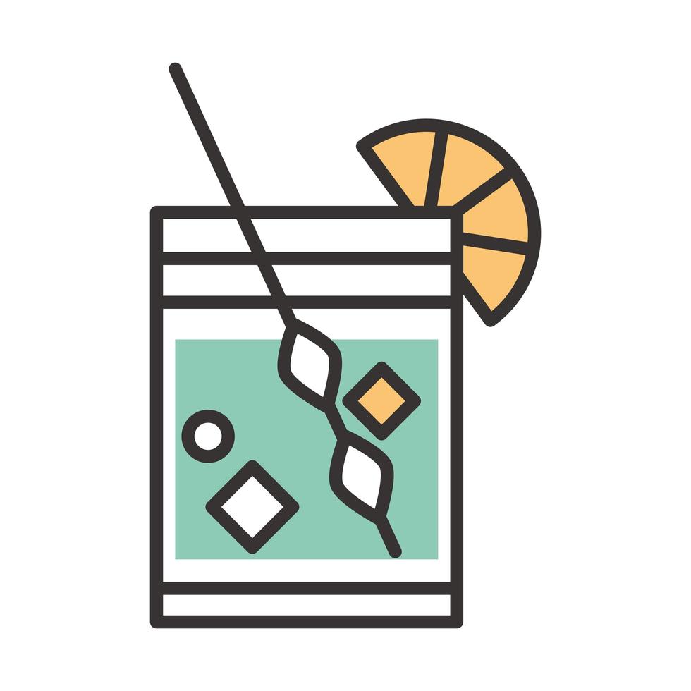cocktail icon glass lime mixer and ice drink liquor refreshing alcohol line and fill design vector