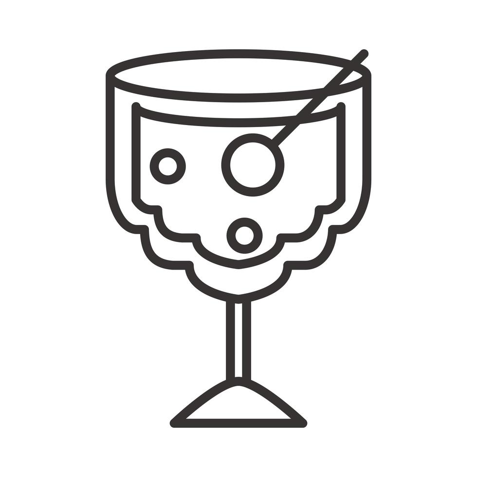 icono de cóctel vaso con bebida de cereza licor refrescante alcohol línea estilo vector