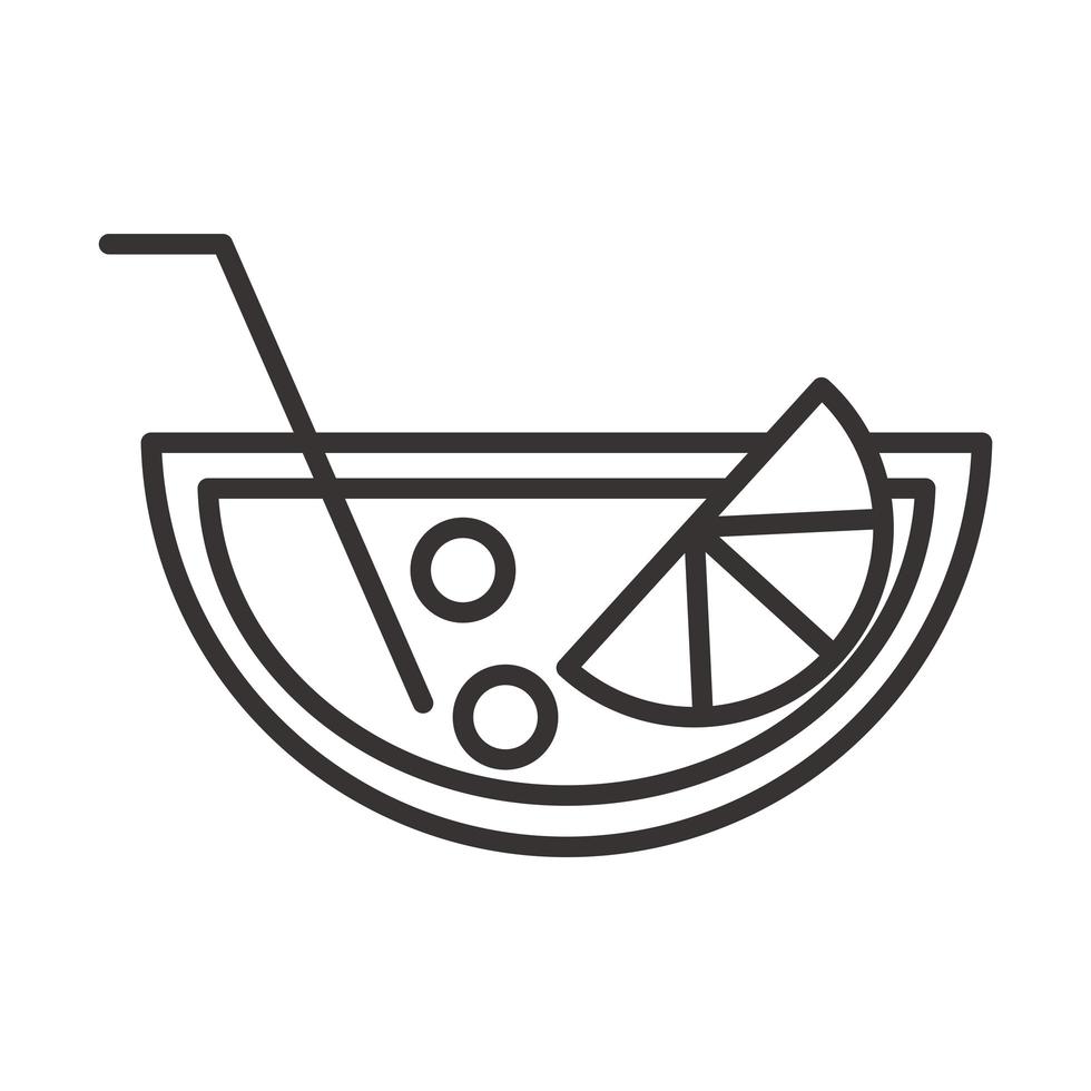 cocktail icon crystal cup with lemon and straw drink liquor refreshing alcohol line style design vector