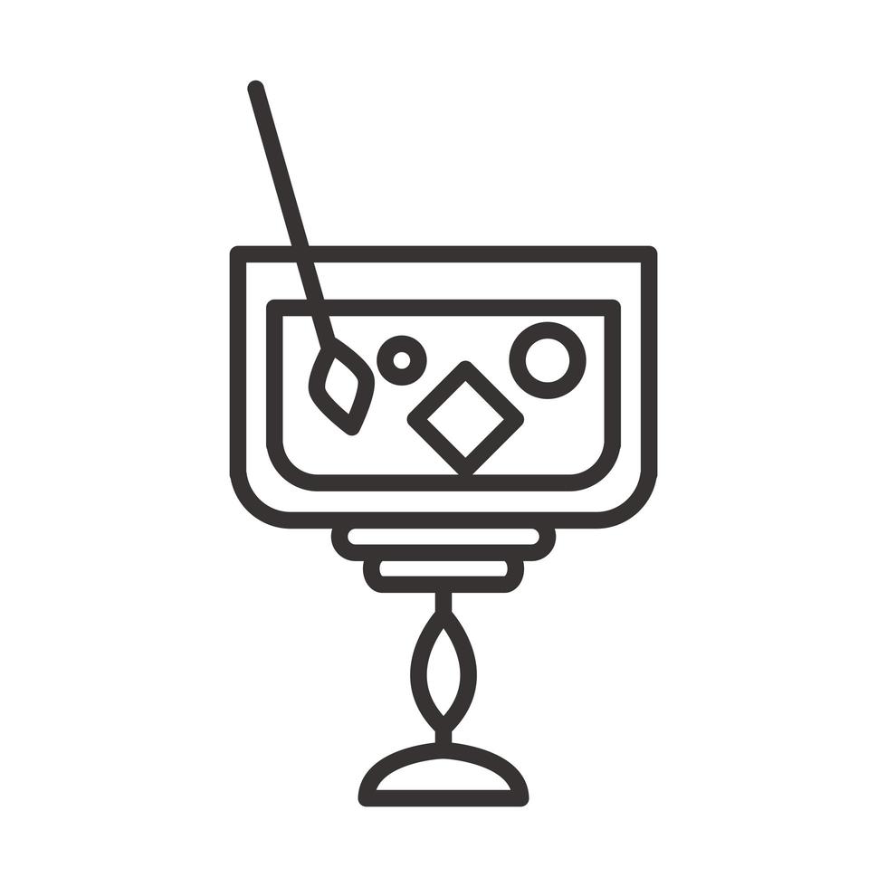 icono de cóctel vidrio cubo de hielo cereza y batidora bebida licor alcohol refrescante diseño de estilo de línea vector