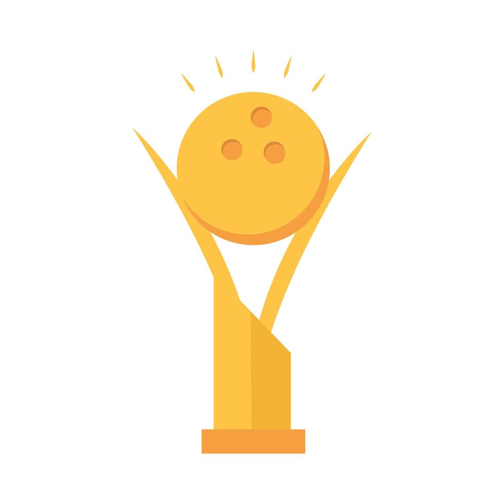 bolos trofeo de oro juego de premios de pelota deporte recreativo diseño de icono plano vector