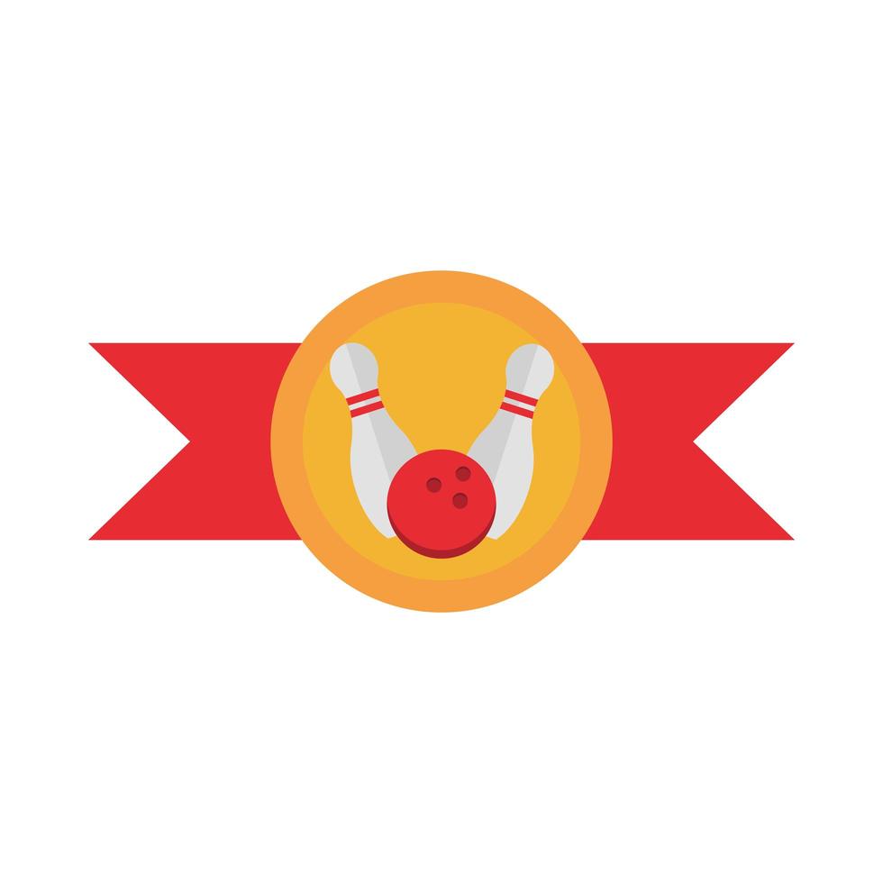 bowling red ball and pin emblem game recreational sport flat icon design vector