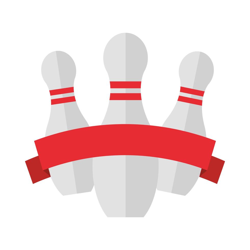 bowling pins with red ribbon emblem game recreational sport flat icon design vector