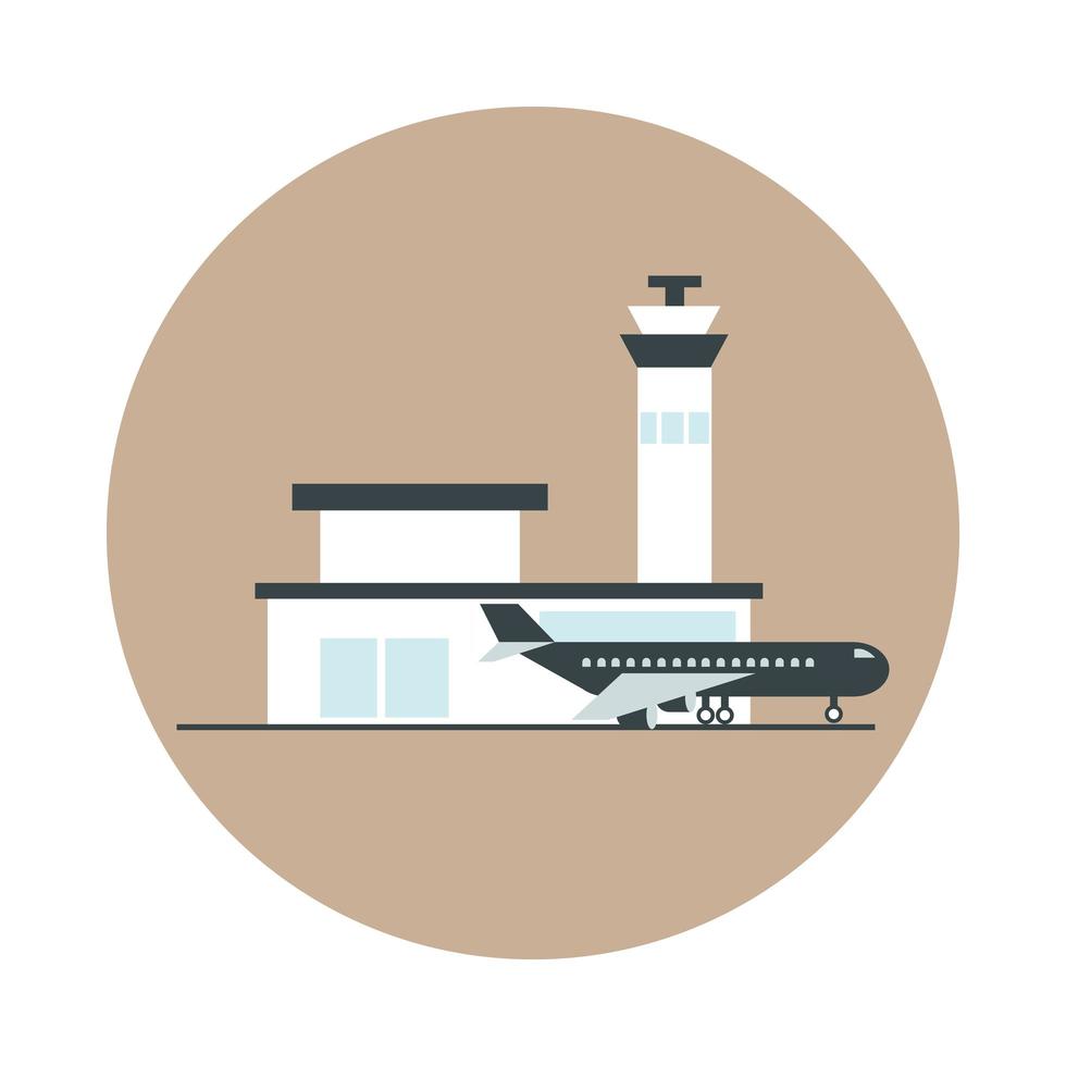 airport plane control tower travel transport terminal tourism or business block and flat style icon vector