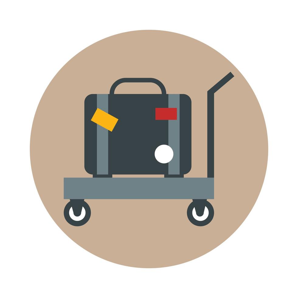 airport suitcase on push cart travel transport terminal tourism or business block and flat style icon vector