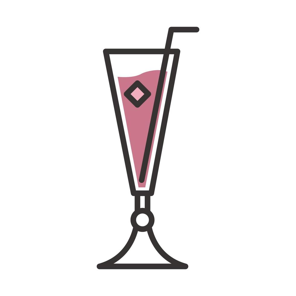 cocktail icon glass with straw drink liquor refreshing alcohol line and fill design vector