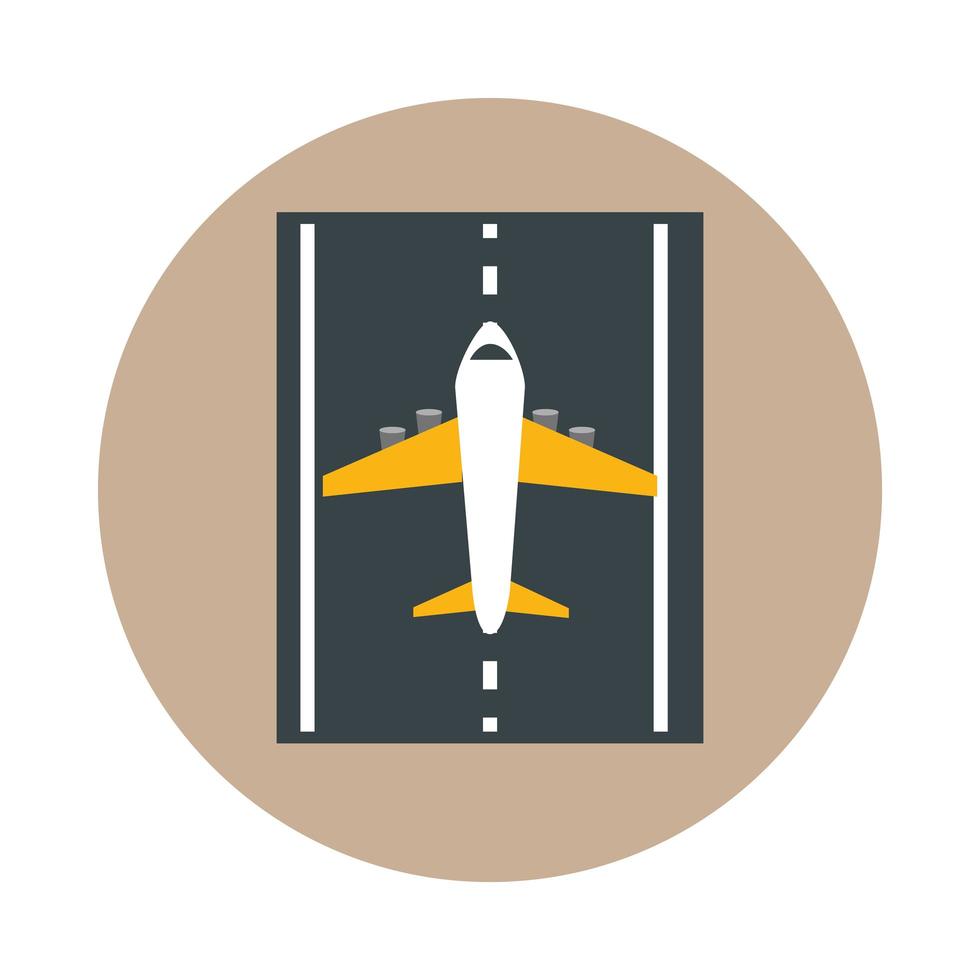airport runway with airplane travel transport terminal tourism or business block and flat style icon vector
