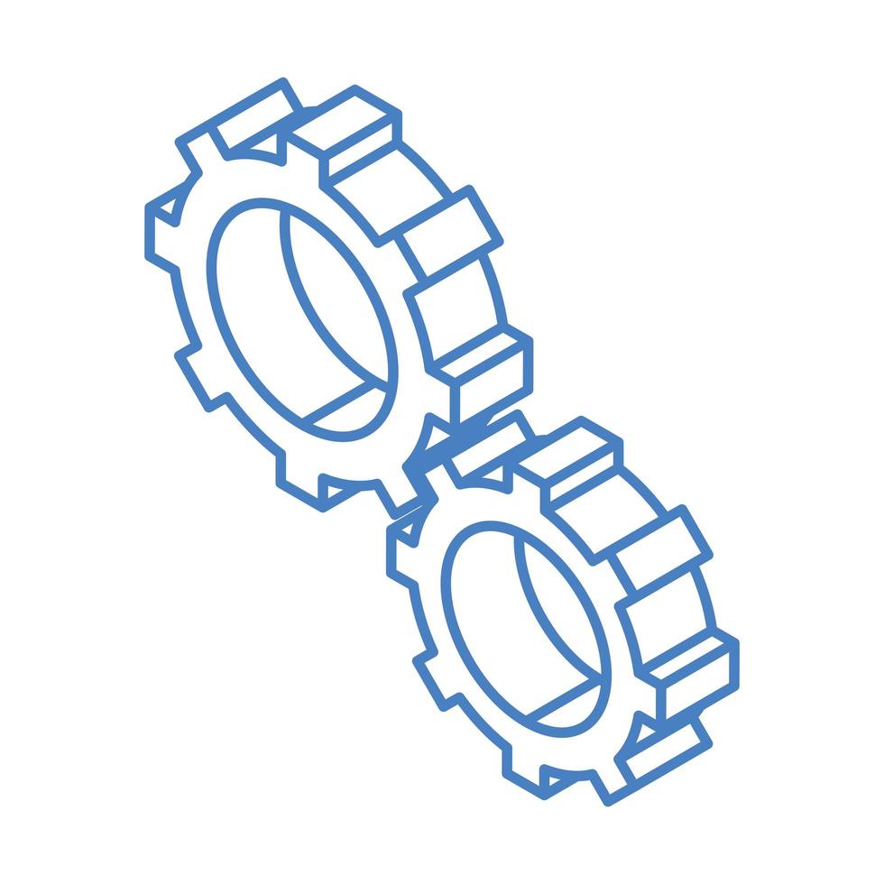 isometric repair construction gears cogwheels mechanic work tool and equipment linear style icon design vector