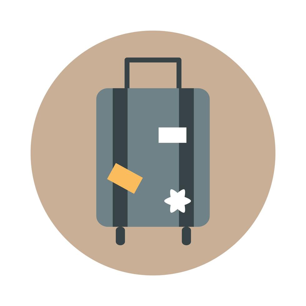 airport suitcase with stickers travel transport terminal tourism or business block and flat style icon vector