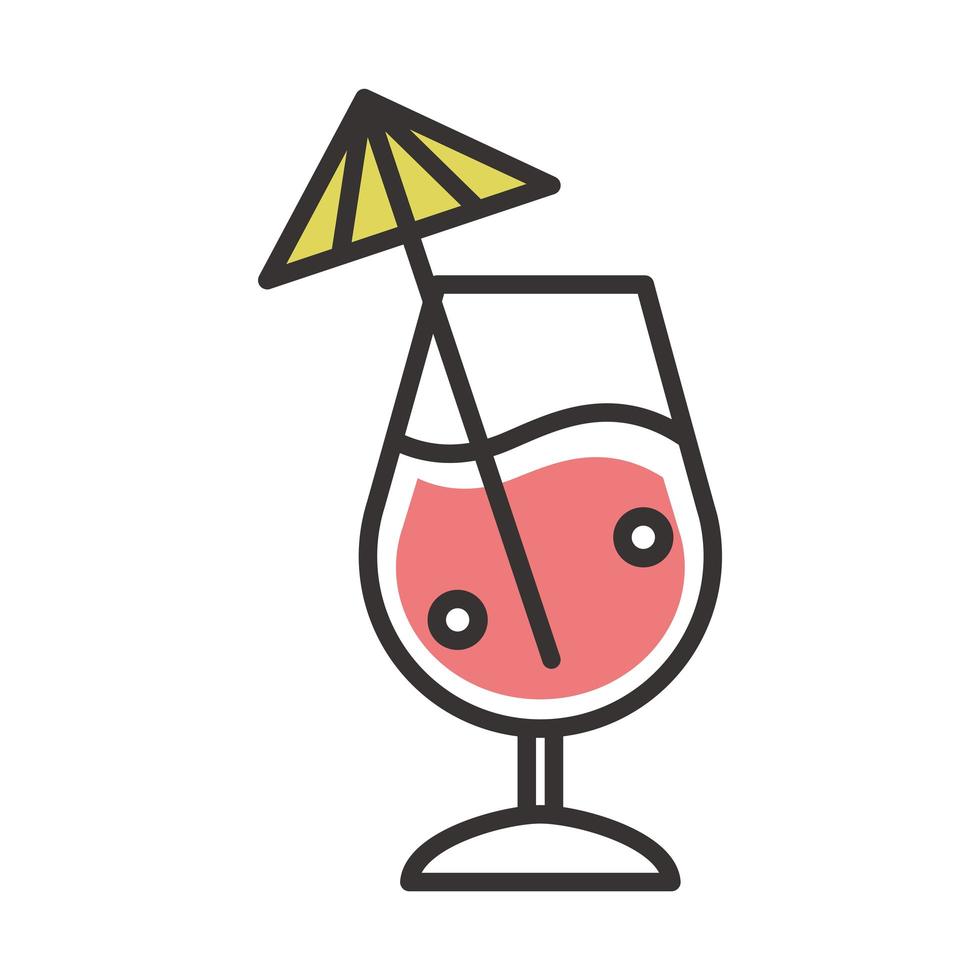 cocktail icon glass cup with umbrella drink liquor refreshing alcohol line and fill design vector