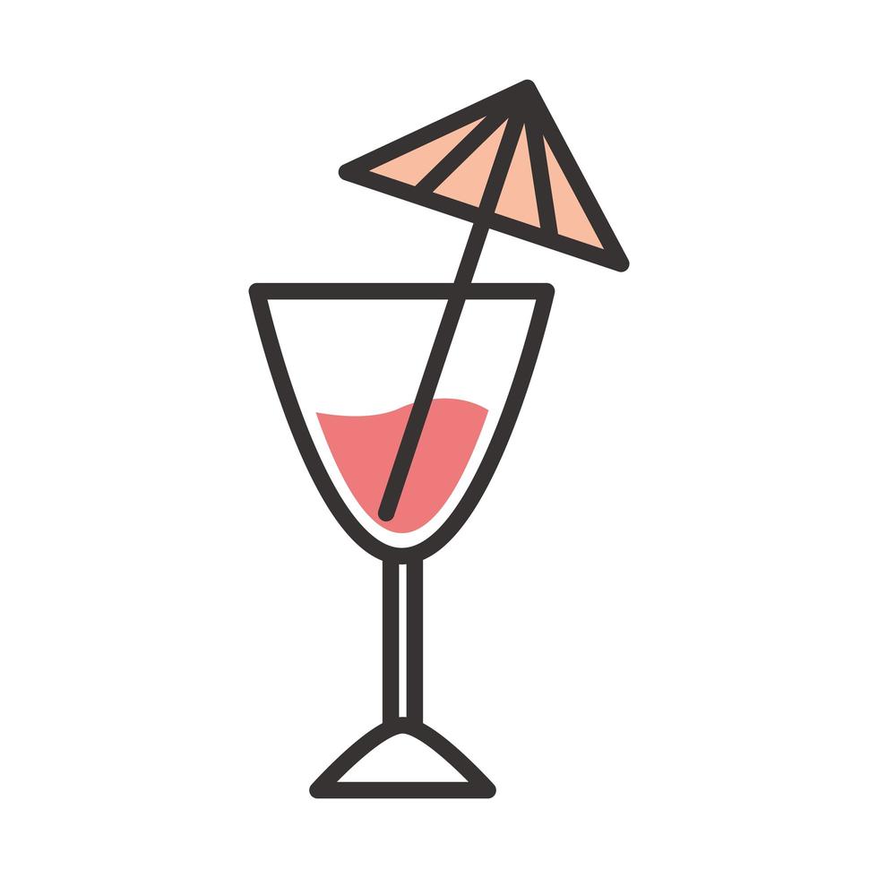 cocktail icon fresh glass with umbrella drink liquor alcohol line and fill design vector