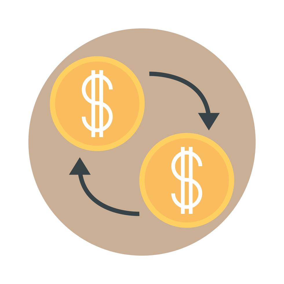 exchange money dollar financial business block and flat style icon vector