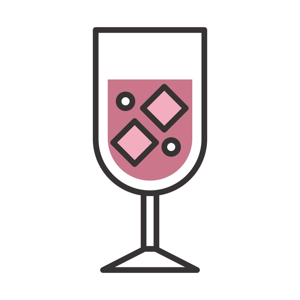 cocktail icon glass cup ice drink liquor refreshing alcohol line and fill design vector