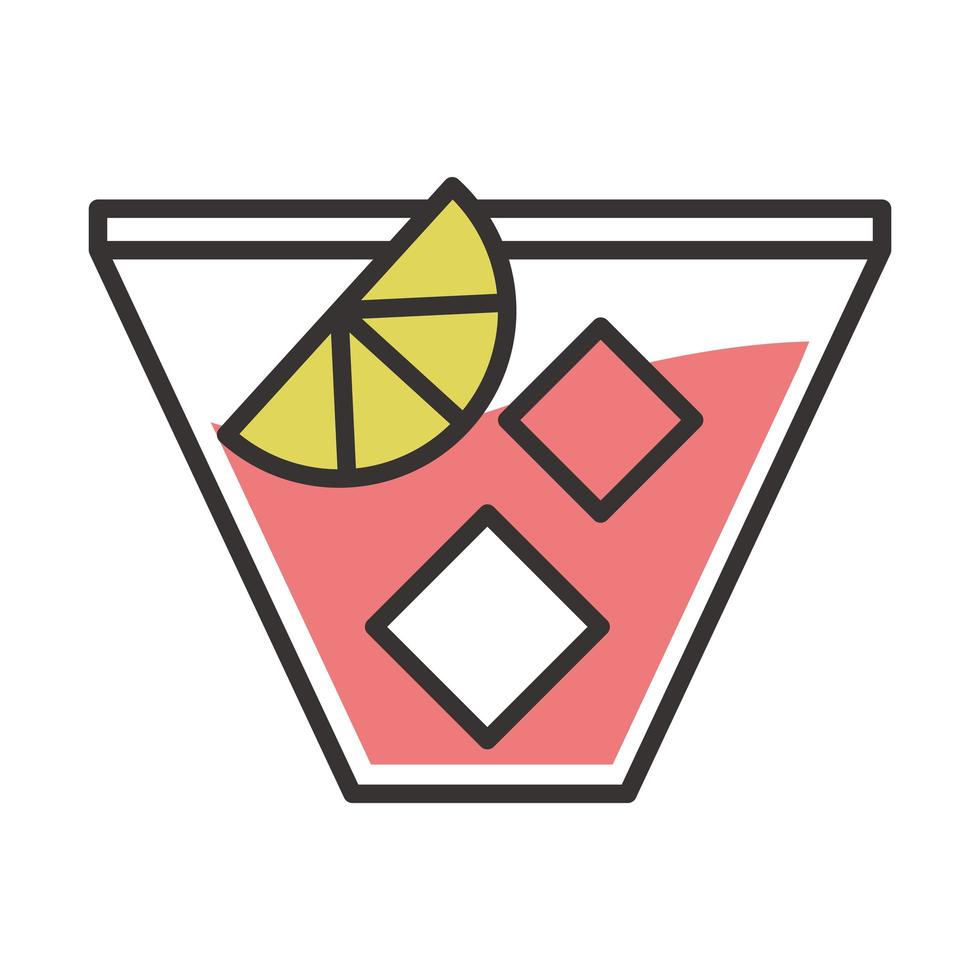 alcohol cocktail ice and lime slice icon drink liquor line and fill design vector