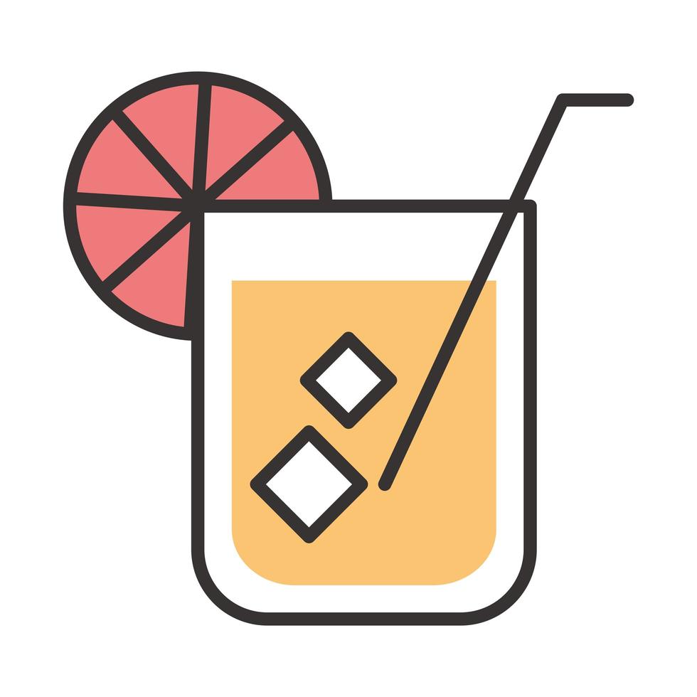 cocktail icon glass with iced drink liquor refreshing alcohol line and fill design vector