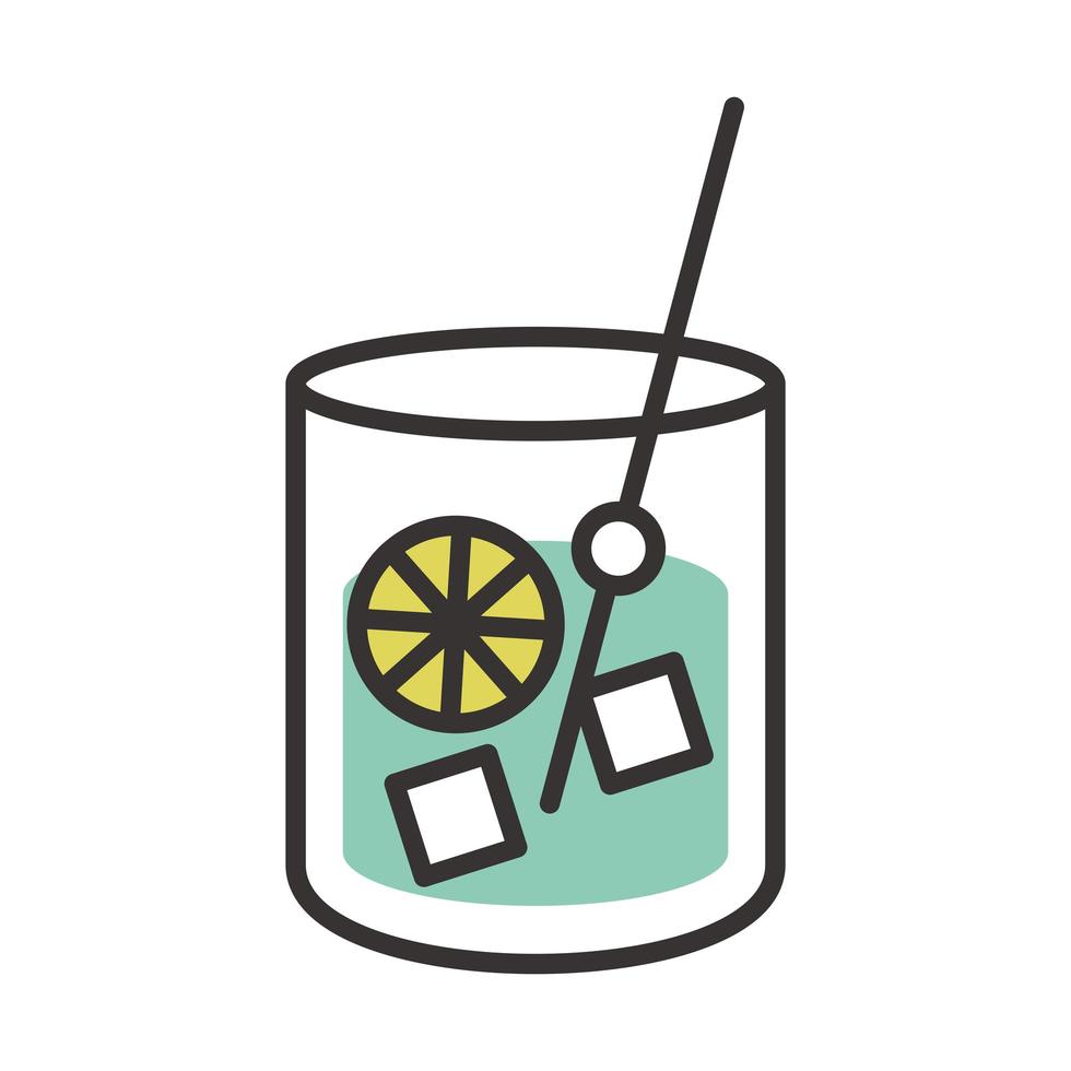 icono de cóctel vaso de vidrio frío fresco con línea de alcohol de bebida mezcladora y diseño de relleno vector