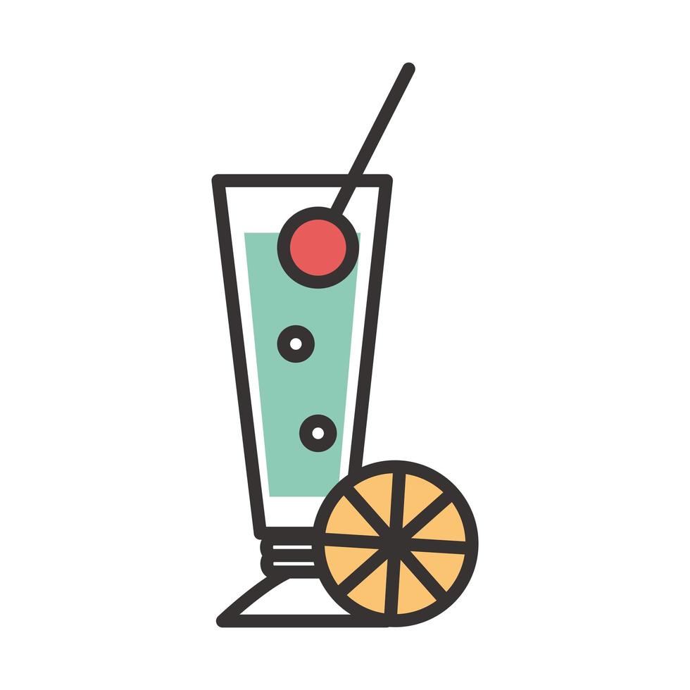 cocktail glass cup fruits lime cherry icon drink liquor refreshing alcohol line and fill design vector