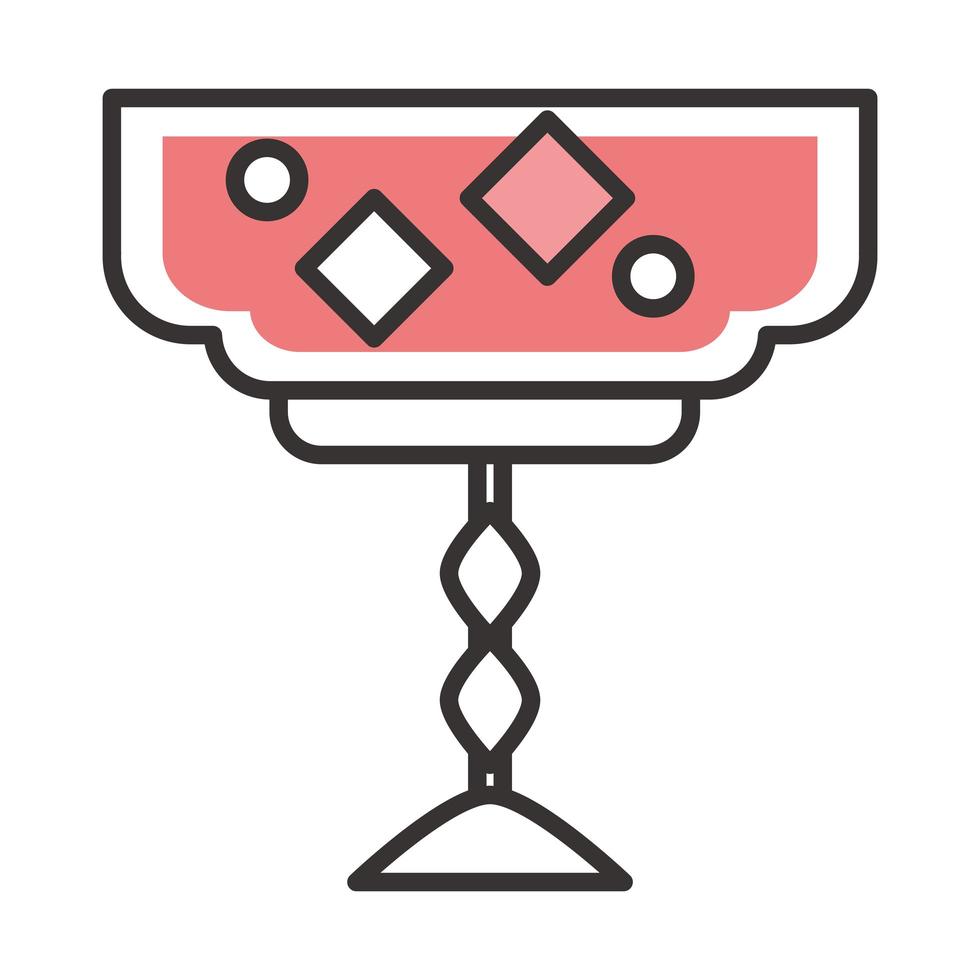 cocktail icon elegant glass cup ice cubes drink liquor alcohol line and fill design vector