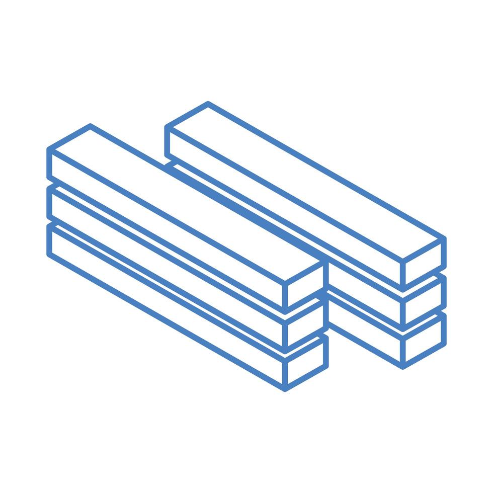 reparación isométrica construcción tablones de madera herramienta de trabajo y equipo diseño de icono de estilo lineal vector