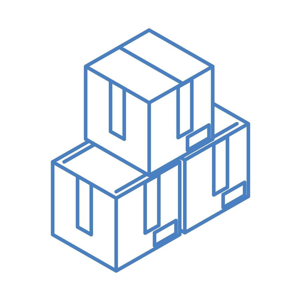 pila isométrica de cajas de cartón trabajan diseño de icono de estilo lineal vector